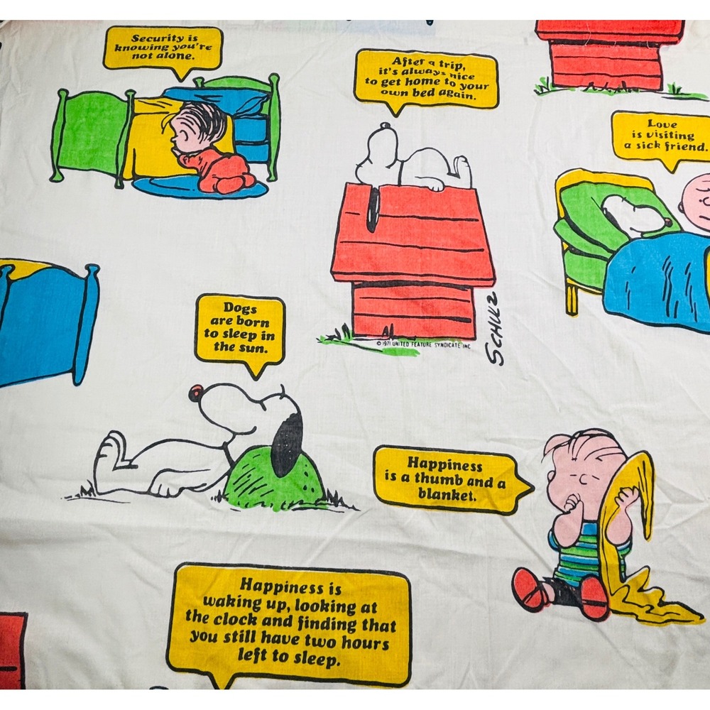 Vintage Peanuts Sleeping Quotes‎ Twin Flat Sheet JCPenney 1971 Snoopy Charlie